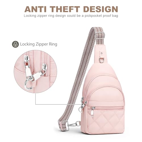 SYTRAH Sling Bag for Women, Anti-Theft RFID Crossbody Bag Nylon Sling Purse for Travel, Puffy Small backpack - color: Pink