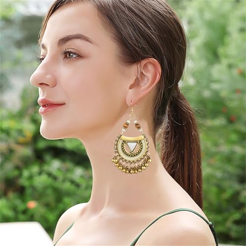 Vintage Boho Statement Drop Dangle Earrings for Women Bohemian Ethnic Handmade Beaded Charms Earring Bohemian Retro Chandelier Tassel Earrings Mexico Gypsy Jewelry Gift - color: G White Triangle