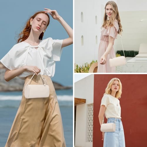 KouLi Buir PU Leather Crossbody Purse for Women Trendy Small Barrel Hobo Shoulder Handbag Lightweight Daily Purse - color: Beige