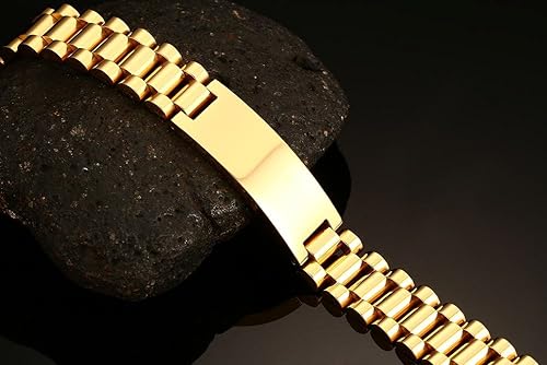 Custom Mens Bracelet Personalized Watch Band Engraved Name Bracelets for Men Customized ID Cuff Wristband Gift for Dad Husband - style: Gold - 1.5cm