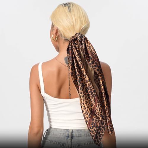 Leopard Print Head Scarf for Women Like Silk Satin Scarf for Hair Wrapping at Night Bandana Square Scarf 35 Inches - color: Dark Coffee