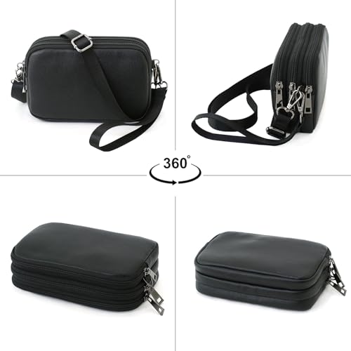 Small Wristlet Wallet for Women, 3-Zip Crossbody Phone Purse - color: Black/Pu-lychee