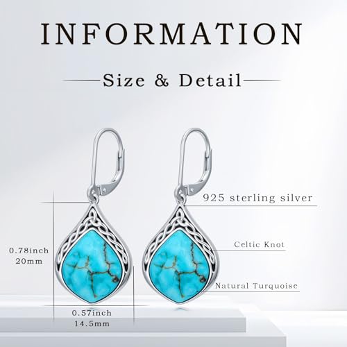 Natural Turquoise Earrings for Women Dangling 925 Sterling Silver Dangle Earrings Western Jewelry Christmas Gift for Sister Mother - style: G-Teardrop Earrings-2