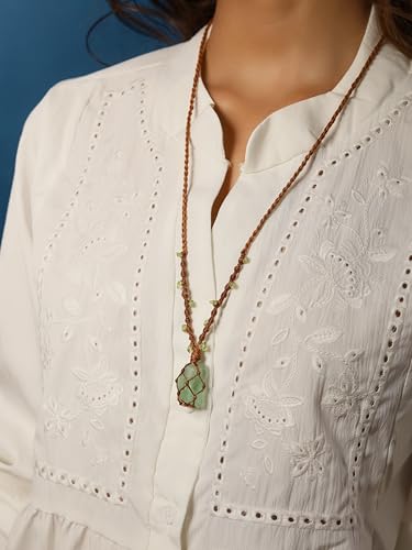 MINACHI Boho Macrame Necklace with Green Aventurine Stone, Handmade Adjustable Rope Pendant, Vintage Hippie Jewelry for Women - style: Necklace NECK.001