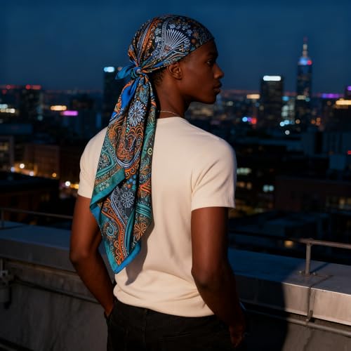 K-Elewon Large Square Scarf 43" Silk Scarf Fashion Scarves Silk Feeling Hair Wrapping Scarfs Night Sleeping Headscarf - color: Vb01