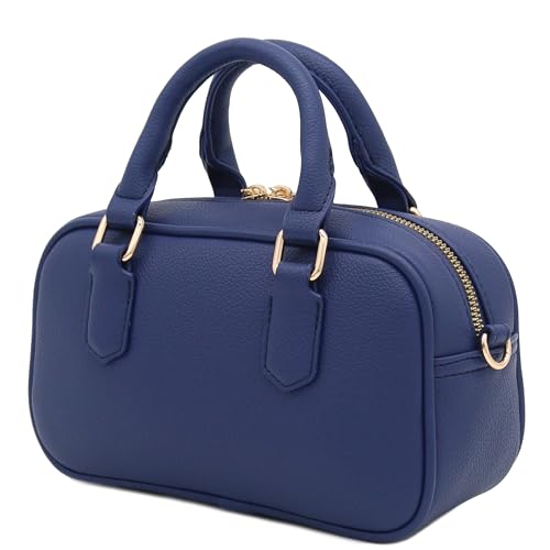 FashionPuzzle Mini PU Leather Satchel Purse Top Handle Crossbody Bag - color: Navy