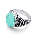 555Jewelry Stainless Steel High Polish Plain Oval Black Onyx Signet Ring for Men - color: Silver - Turquoise