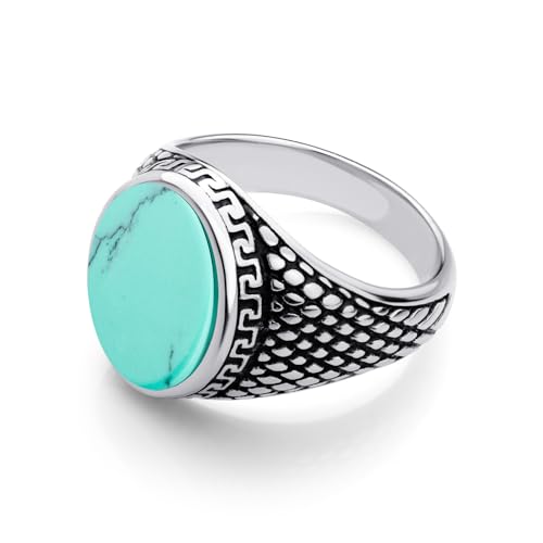 555Jewelry Stainless Steel High Polish Plain Oval Black Onyx Signet Ring for Men - color: Silver - Turquoise