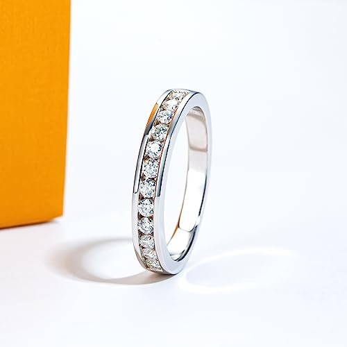 Moissanite Eternity Rings Wedding Bands D Color VVS1 Clarity Round Brilliant Cut 925 Sterling Silver 5/6 Stones Anniversary Band Rings for Women with Certificate - color: Channel setting band