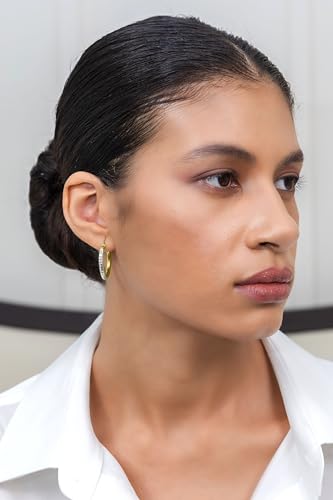 Hoops & Loops 925 Sterling Silver Diamond-Cut Round Hoop Textured 3mm Click-Top Earrings for Women, Slver, Two-Tone 14K Yellow Gold Flash Plate 15/20/25/30/35/40/45/50mm Hoops - color: Two-Tone Gold & Silver, size: 25mm (1'')