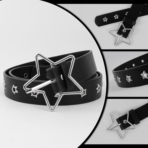 MILAKOO Punk Leather Waist Belt for Women Vintage Accessories for Hippie Skateboarding Enthusiasts - color: A: Black-star