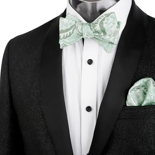 Alizeal Mens 2pcs Classic Floral Pattern Self-tied Bow Tie and Handkerchief Set - color: 035-sage Green