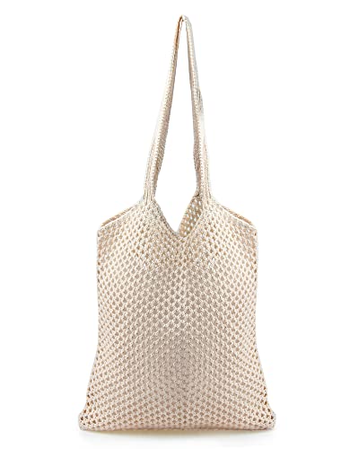 Crochet Mesh Beach Tote Shoulder Handbags Hobo Summer Aesthetic Women's Bag - color: Beige3