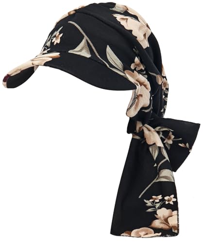 XYIYI Chemo Headwear for Womens Cancer Patients, Head Scarf Chemotherapy Headwraps Hat - color: Black Beige Flowers