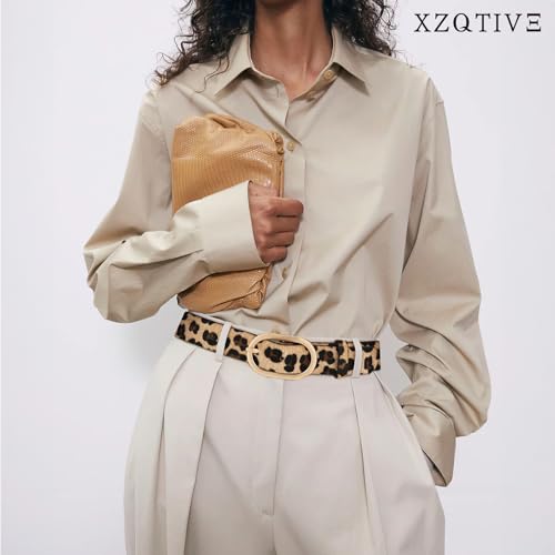XZQTIVE 3 Pack Plus Size Women's Leather Belts for Jeans Pants Dress Fashion Gold Buckle Ladies Waist Belt - color: F-black+brown+leopard, size: X-Large: fits waist from 42"-47"
