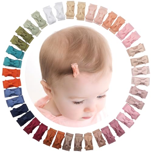 CÉLLOT 40pcs Mini 1.2" Grosgrain Ribbon Snap Clips - Tiny Fine Thin Hair Bows in Pairs for Baby Girls, Toddlers, and Infants - color: 40pcs/20color