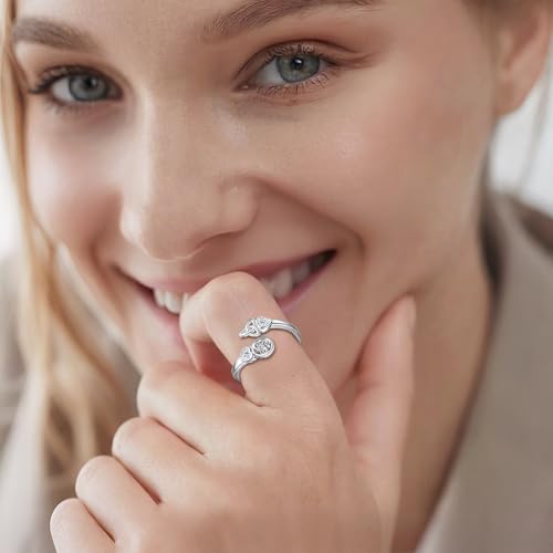 Vito 925 Sterling Silver Adjustable Open Spoon Ring for Women Men, Lotus Sunflower Snake Spoon Band Rings Feather Hug Witches Knot Inspirational Jewelry Gift for Wife - style: Trisquel and Triquetra