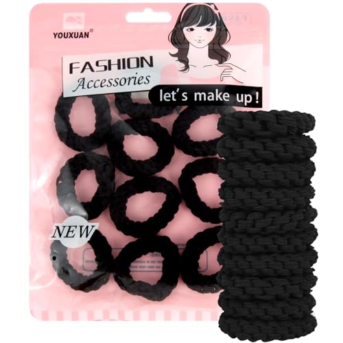 Youxuan Elastic Hair Ties for Women - No Damage, No Slip, No Pull Hair Bands - Comfortable Handmade Braided Polybands for Girls - 10-Pack Black Polyester Scrunchies - color: Black-BZ