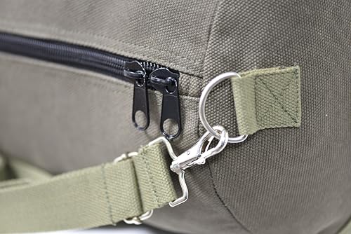 Waxed Canvas All Purpose Military Style Duffle Bag, Water-Resistant, Adjustable Strap, Fully Lined, Double Zipper Closure, heavy Duty, Olive Green - color: Olive Green (24 inch x 12 inch x 12 inch)