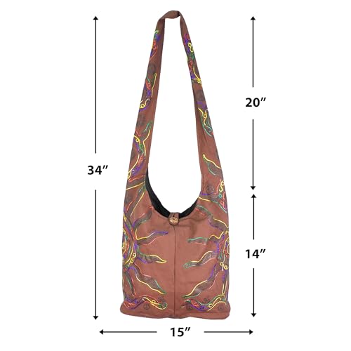 Mandala Crafts Hippie Bag, Large Boho Hobo Purse for Women, Crossbody Shoulder Sling Bags for Indie Style Bohemian Accessory - style: Brown Sun
