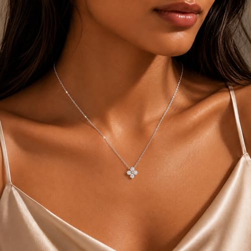 Dainty Gold Necklaces for Women Trendy Non Tarnish 14K Gold Plated Cubic Zirconia Necklace Layered Simple Cute Four Leaf Clover Choker Jewelry Birthday Gifts - color: Silver, style: Cable CZ-2