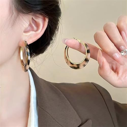 Boho Acrylic Hoop Earrings Bohemian Statement Colorful Acetate Lucite Tortoise Shell Resin Geometric Big Lightweight C Open Hoops Earrings for Women Prom Party Holiday Fashion Jewerly Gifts - color: Gold leopard
