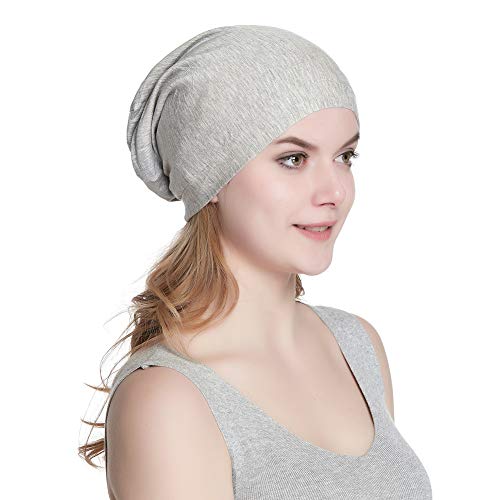 Alnorm Slouchy Beanie Casual Bonnet Satin Lined Hair Wrap Knit Beanie Cap Light Grey - color: Light Grey