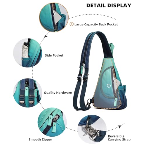 KL928 Sling Bag - Small Crossbody Backpack Shoulder Casual Daypack Rucksack for Men Women - color: 6881mr-blue+grayishgreen