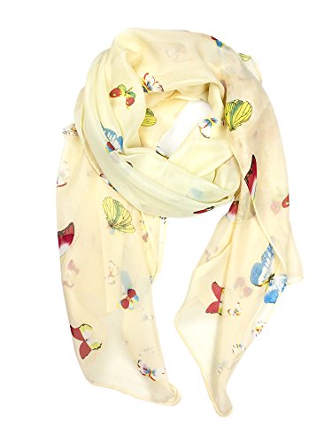 YOUR SMILE Ladies/Women's Lightweight Floral Print/Solid Color mixture Shawl Scarf For Spring Summer season - color: Beige Butterfly