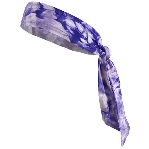 Headbands Tie on Headband for Women Men Running Athletic Hair Head Band Elastic Sports Sweat Basketball Sweatband Stetchy Yoga Workout Sweatbands Adjustable Non-Slip Moisture Wicking - color: Purple Tie Dye