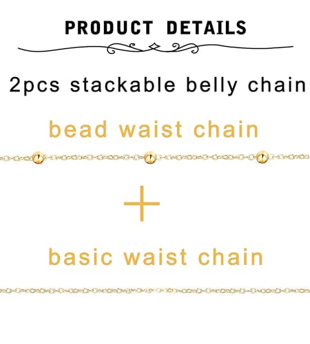 MODRSA Gold Body Chain Jewelry for Women Back Necklace for Backless Dress Backdrop Pearl Rhinestone Belly Chain Waist Chains Bra Chains Lingerie Summer Bikini Bodychain Trendy Sexy Stomach Jewelry - color: C3- Waist chain - beaded gold