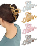 4Pcs Large Hair Claw Clips, Nonslip Cute Jelly Hair Clips for Thick Hair and Long Hair - color: Wave-Pink + Gray + Yellow + Cyan