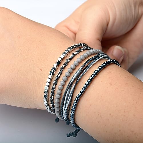 Mezcla Vida Handmade Waterproof Rope Bracelets Pack String & Beaded Bracelet Stack - Set of 5 Stackable Bracelets For Women, Summer Accessories & Bohemian Bracelets for Teen Girls - color: Mixed Grey