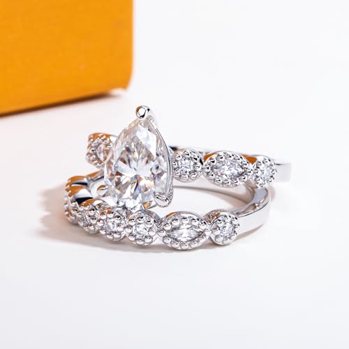 Oval/Pear/Cushion Cut Moissanite Wedding Ring Set D Color VVS1 Clarity 925 Sterling Silver Engagement Promise Anniversary Rings Bridal Sets for Women with Certificate - style: 3.46cttw Pear Cut