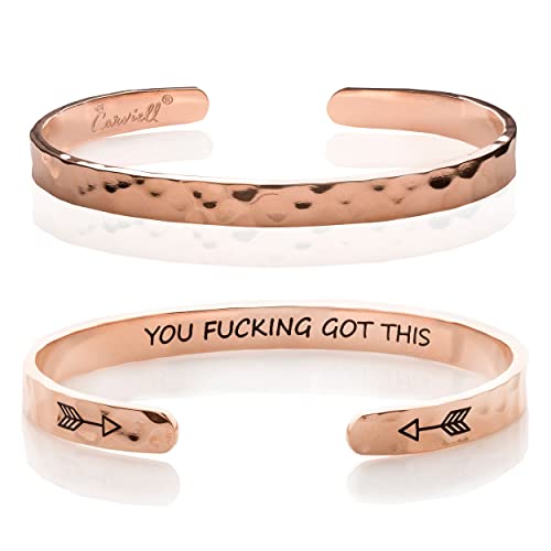 Carviell Bracelet - Gifts for Women – Inspirational, Friendship, Love, Mom, Daughter, Sister, Christian, Graduation, Memorial & Wedding Gifts – 100+ Phrases – Stainless Steel, Gift-Ready - style: BADASS Gift - YOU F##king Got This - ROSE GOLD