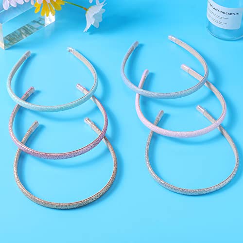 Fishdown Thin Glitter Headbands 6 Pack, Including Gold, Silver, Rose Red, Pink, Blue, Light Blue for Girls and Women, Non-slip Upgraded Sequin Headband with Soft Fabric Cover - color: Color-2