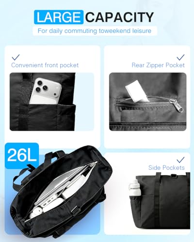 Tote Bag for Women, 26L Capacity Travel Purses Work Bag, Small Zipper Tote Bag for Travel Nurse Gym Teacher - color: Black
