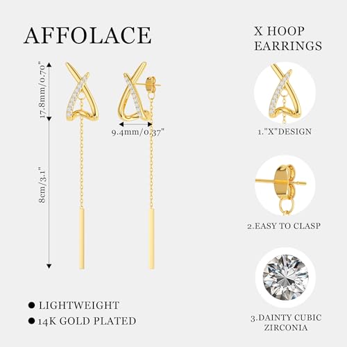 14K Gold Plated Dangle Earrings for Women Chain Dangling Long Earrings Trendy CZ/Twisted X Hoop Studs Dainty Threader Earrings Wedding Hanging Drop Dangly Minimalist Jewelry Gifts for Woman - style: 3