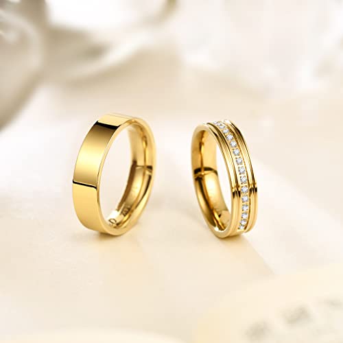NOKMIT 5mm 14K Gold Filled Rings for Women Girls Dainty Thick Wedding Band Couple Anniversary Engagement Thumb Ring Gifts High Polished Plain Flat Cigar Band Tarnish Resistant Comfort Fit Size 4 to 11 - color: Gold-Half-Eternity