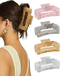 4Pcs Large Acrylic Hair Claw Clips, Nonslip Cute Hair Clips for Thick Hair and Long Hair, Rectangle Marble Claw Clips Hair Accessories for Women and Girls - color: Pink + Gray + Yellow + Cyan
