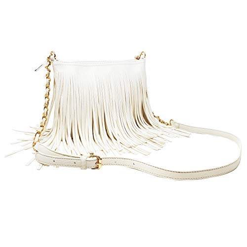 Solene Fringe Crossbody Shoulder Bag with Strap, Tassel Messenger bag, Country Style Western Fringe Purse for Women - color: White