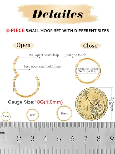 Opal Nose Ring Studs Horseshoe Nose Rings Hoops Stud 316L Stainless Steel Nose Rings Round CZ Square Screw L Shaped Nose Stud Hypoallergenic Nostril Piercing Jewelry for Women Men - color: Gold/9Pcs/G23 Titanium/Hoops and Studs Sets