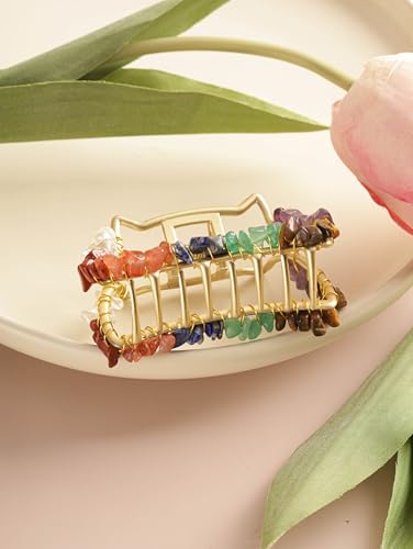 MINACHI Boho Hair Claw with Mixed Colorful Stone Chips, Handmade Gold Tone Hair Clip for Women - color: Hair Claws AIR.002