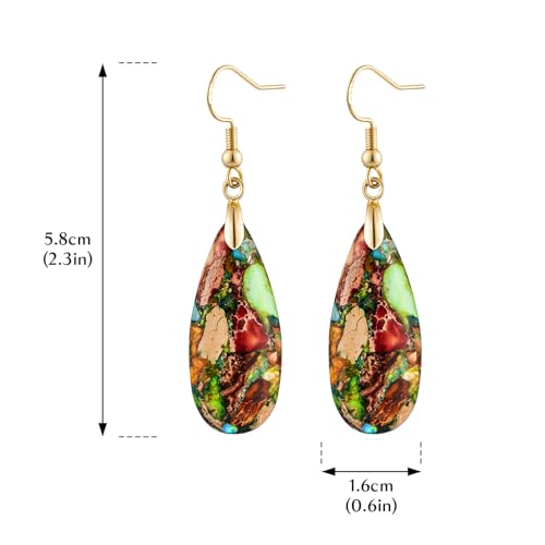 Stone Drop Earrings for Women Earrings Teardrop Jasper Stone Dangle Earrings - color: Colorful-Golden Hook