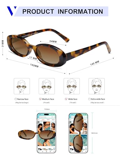 VANLINKER Polarized Retro Oval Sunglasses for Women and Men Small 90s Style VL9580 - color: C1c4 Black Frame/Tortoise Frame