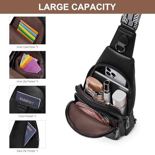 cakang Womens Sling Bag Crossbody Bags for Women Vegan Leather Sling Backpack Daypack Fanny Pack Crossbody Purse Travel - color: 4-black