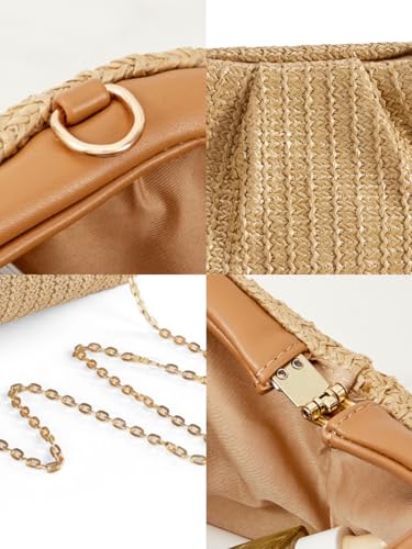 Huralona Women Straw Woven Clutch Purse Pleated Handbag for Summer Beach Vacation Straw Shoulder Crossbody Bag - color: Black