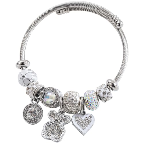 Silver Women Bracelets - Adjustable Charm Bracelets for Women Birthday Gifts Favors Titanium Steel Bracelet Bundle Jewelry Kit - color: A: Bear - Love