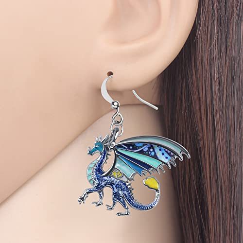 Enamel Alloy Dinosaur Fantasy Dragon Earrings Drop Dangle Unique Animal Jewelry For Women Dragons Gifts - color: Azure