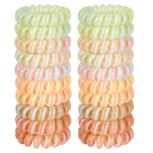 JessLab Spiral Hair Ties, 20 Pcs Traceless Phone Cord Hair Ties No Crease Spiral Bracelet Plastic Coil Ponytail Holders No-Damage Headband Hair Accessory for Girls Women Ladies Gift, Mix Color 8 - color: Mix Color 8